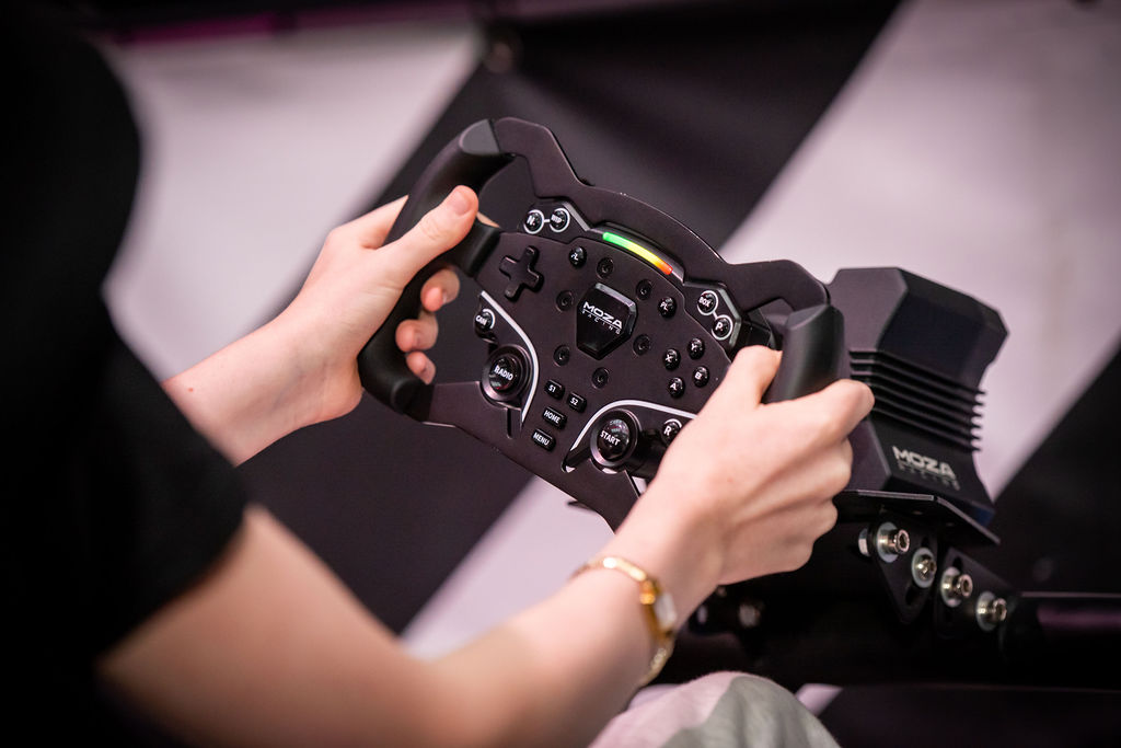 Sim racing equipment demonstration